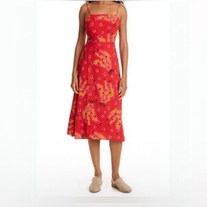 House Of Harlow 1960 Red Tiki Banana Print Sleeveless Beaded Midi Dress Size S